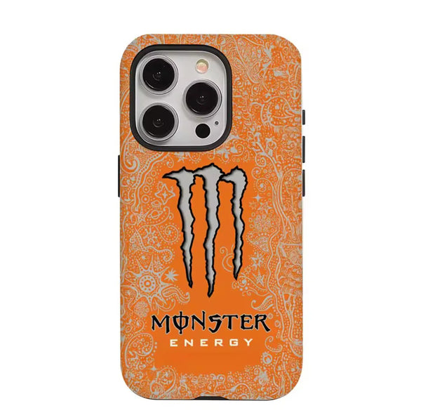 Phone case with Monster Energy logo on an orange background