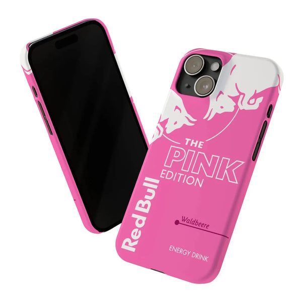 Pink Red Bull phone case with brand logo on a white background