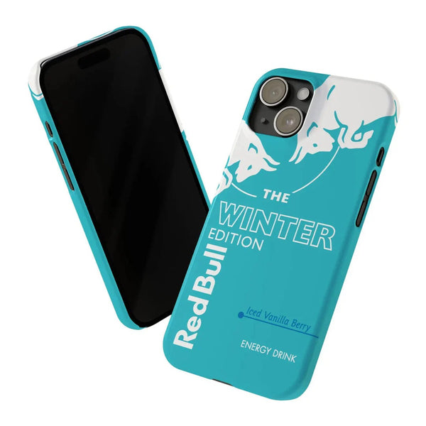 Blue phone case with Red Bull branding on a white background
