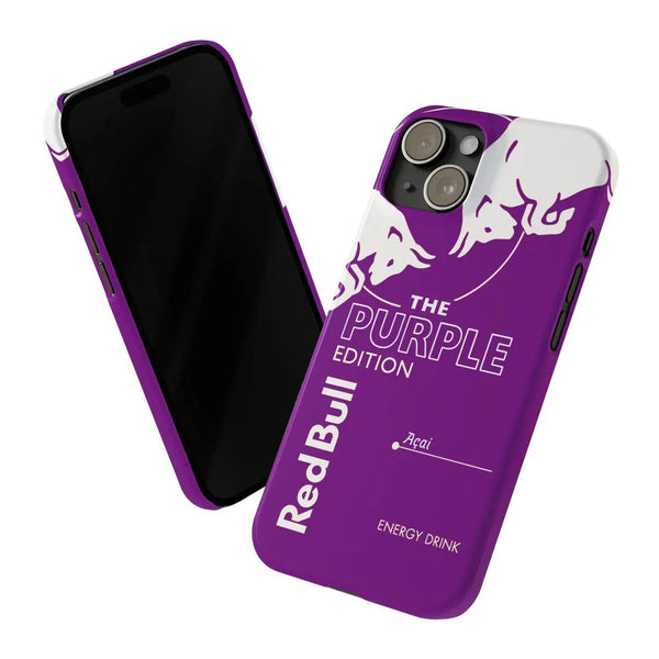 Purple phone case with Red Bull branding on a white background