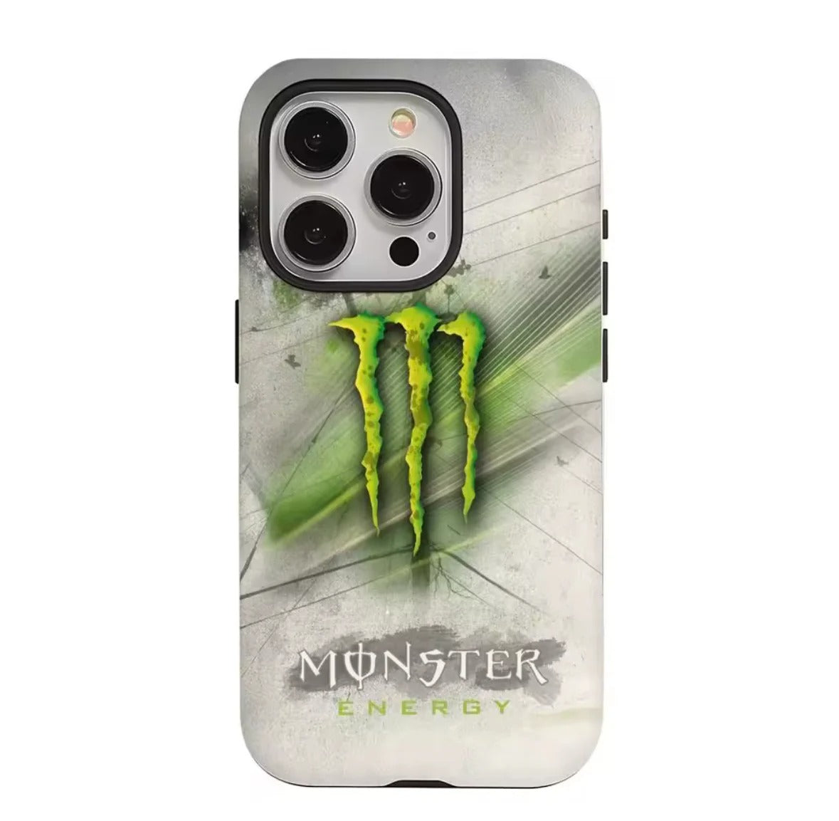 Phone case with Monster Energy logo on a light background